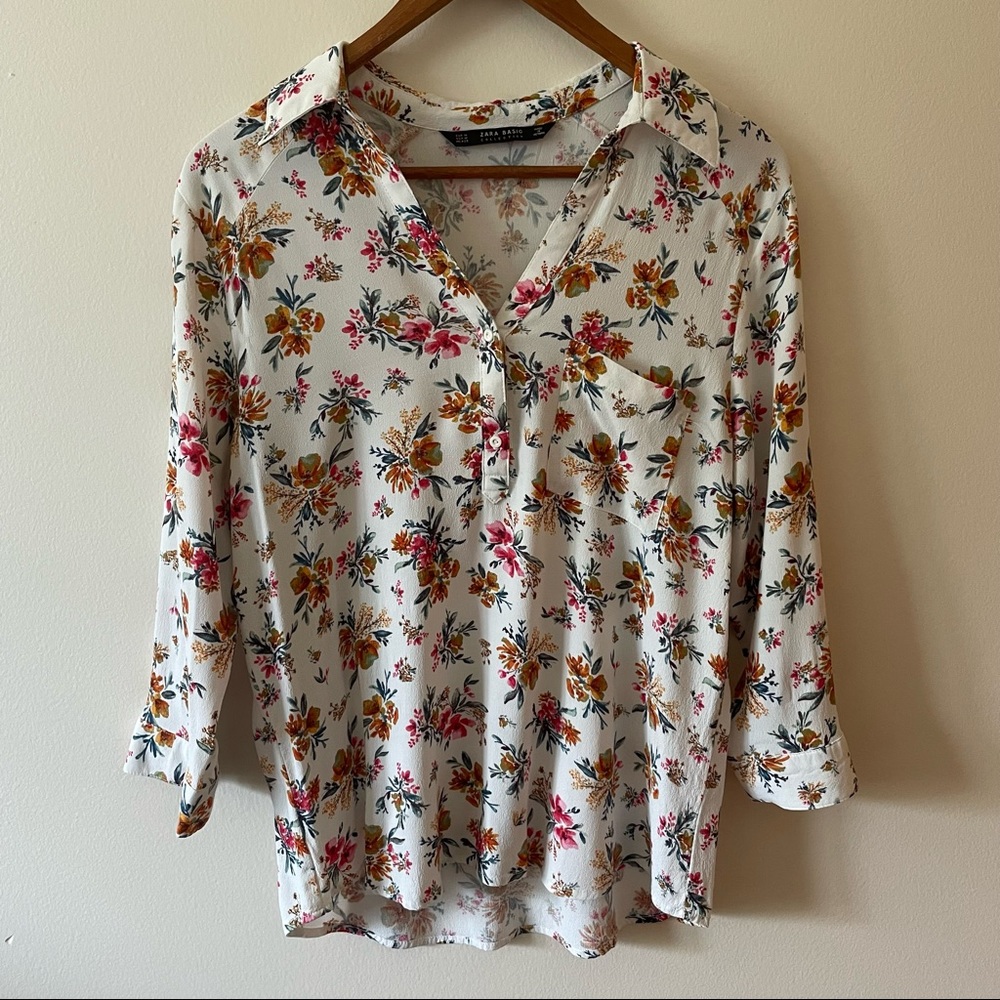 Zara Basic Collection Floral Button Blouse - image 1